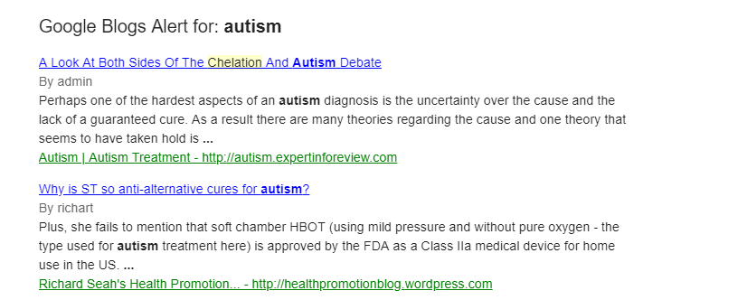 A Look At Both Sides Of The Chelation And Autism Debate | Google Alerts SS | Circa Aug 2008