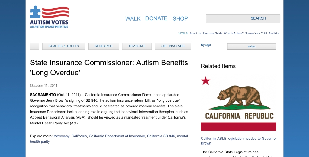 Autism Speaks | State Insurance Commissioner: Autism Benefits ‘Long Overdue’ | Oct. 11, 2011 #AutisticHistory #BanABA