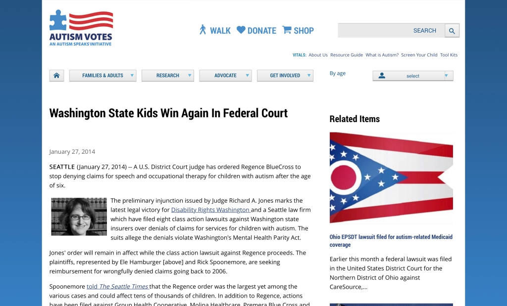 Autism Speaks | Washington State Kids Win Again In Federal Court | Jan. 27, 2014 #AutisticHistory #BanABA