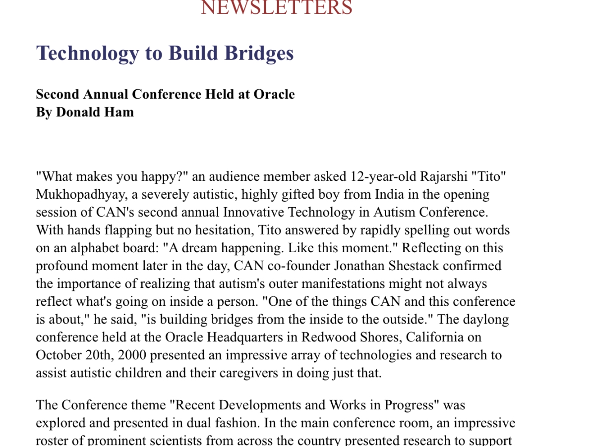 Cure Autism Now | Technology to Build Bridges | 2001 #AutisticHistory