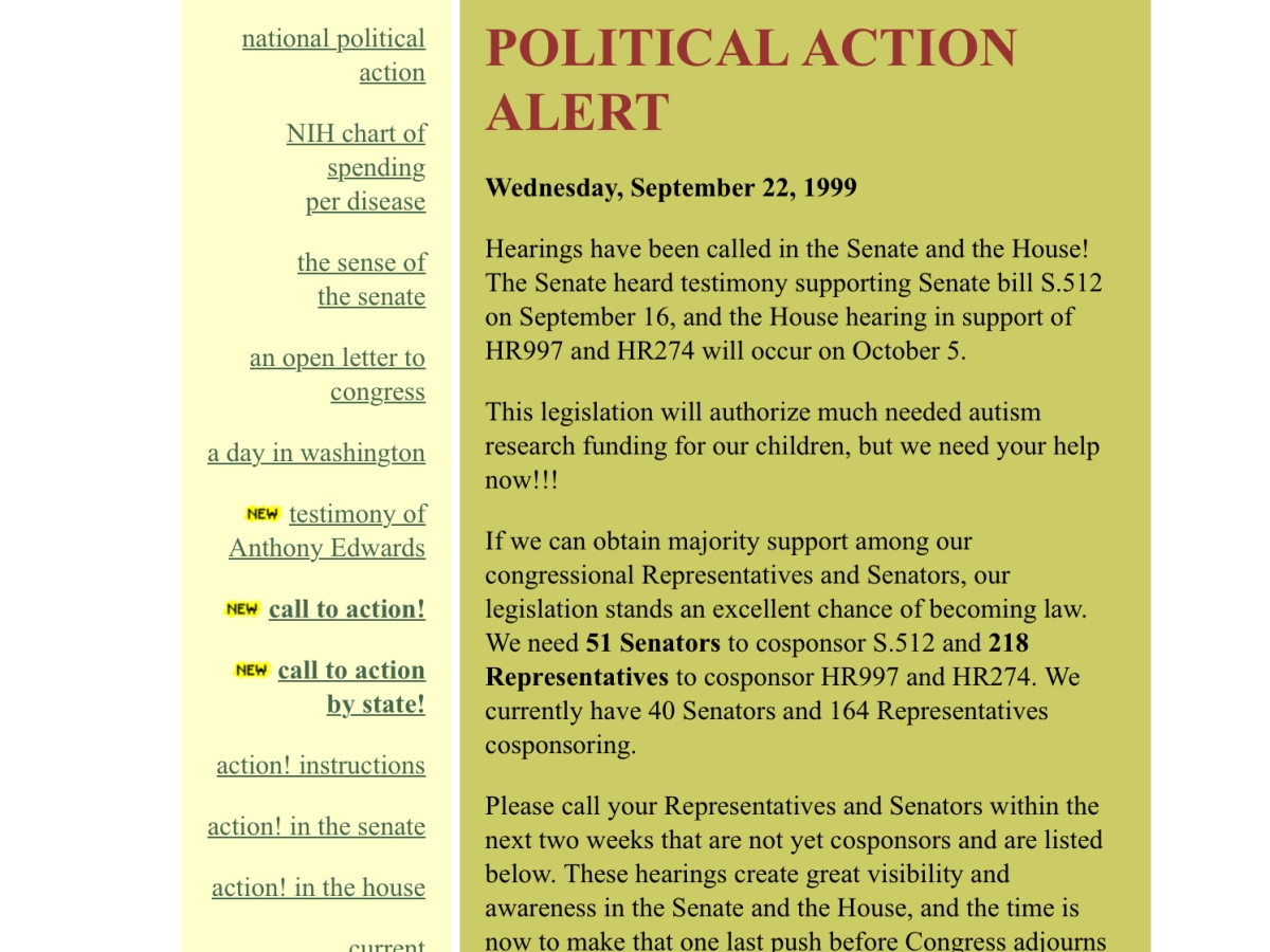 POLITICAL ACTION ALERT VIA CAN, NAAR & ASA | September 22, 1999